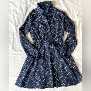 Polka Dot Collared Dress - Navy
